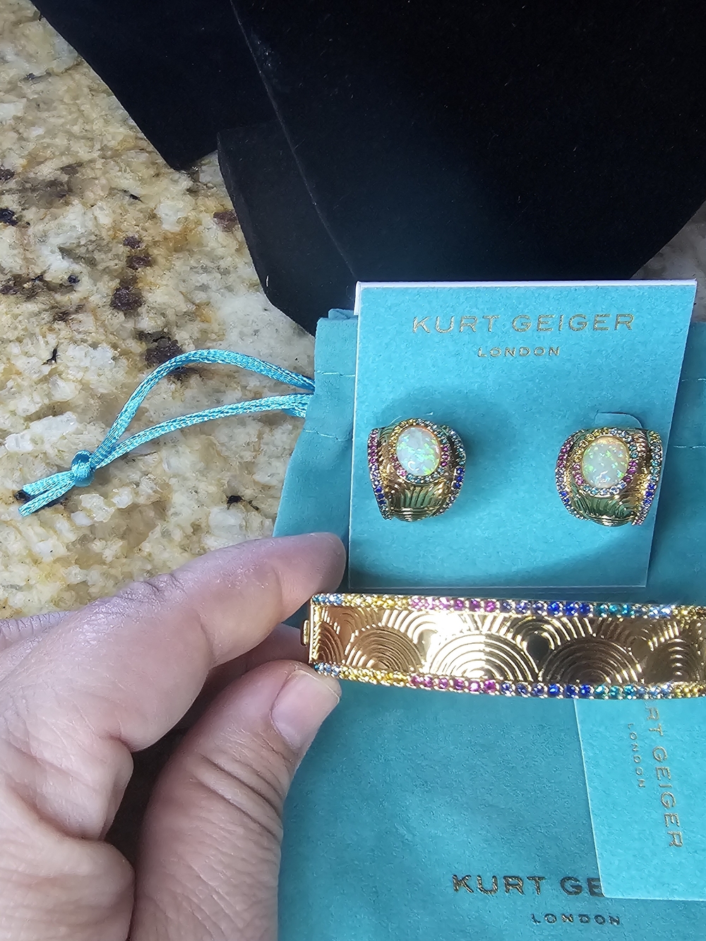 NEWKurt Geiger Gold-Tone Earrings with Opal-Look Centers and Multicolor Crystals